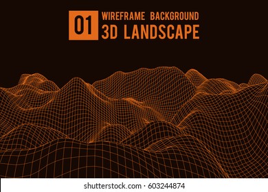 Wireframe landscape background. Abstract vector.3d technology illustration.