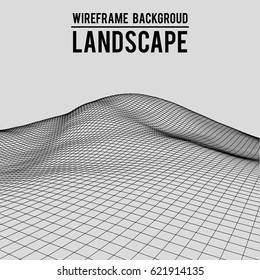 Wireframe landscape background. Abstract vector.3d technology illustration.