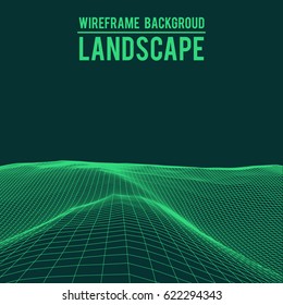 Wireframe landscape background. Abstract vector.3d technology illustration.