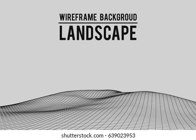 Wireframe landscape background. Abstract vector.3d technology illustration.