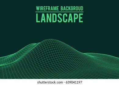 Wireframe landscape background. Abstract vector.3d technology illustration.