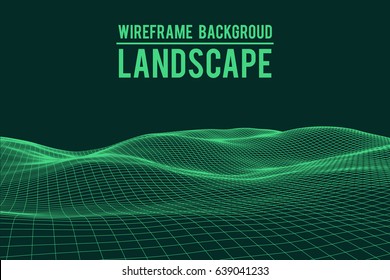Wireframe landscape background. Abstract vector.3d technology illustration.