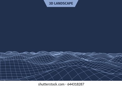 Wireframe landscape background. Abstract vector.3d technology illustration.