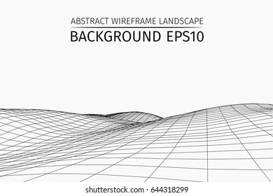 Wireframe landscape background. Abstract vector.3d technology illustration.