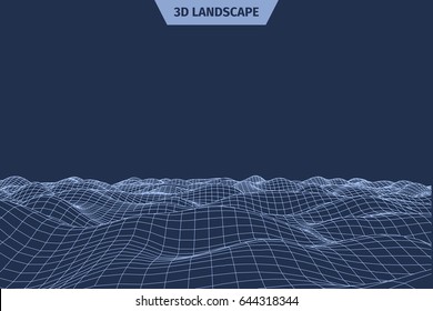 Wireframe landscape background. Abstract vector.3d technology illustration.