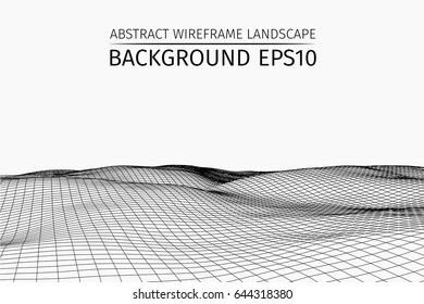 Wireframe landscape background. Abstract vector.3d technology illustration.