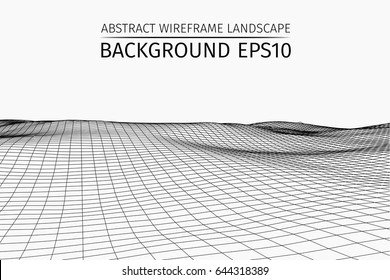 Wireframe landscape background. Abstract vector.3d technology illustration.