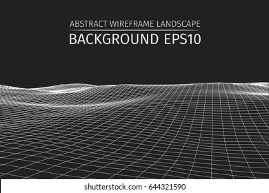 Wireframe Landscape Background. Abstract Vector.3d Technology Illustration.