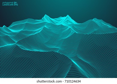 Wireframe landscape background. Abstract vector.3d technology illustration.