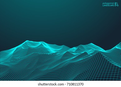 Wireframe landscape background. Abstract vector.3d technology illustration.