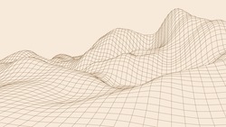 Wireframe landscape background. Detailed lines on white background. Vector illustration.