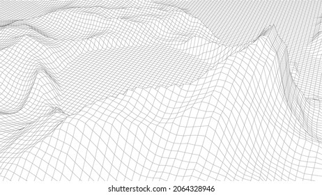 Wireframe landscape background. Detailed lines on white background. Vector illustration. EPS 10