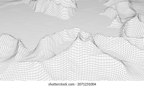 Wireframe landscape background. Detailed lines on white background. Vector illustration. EPS 10