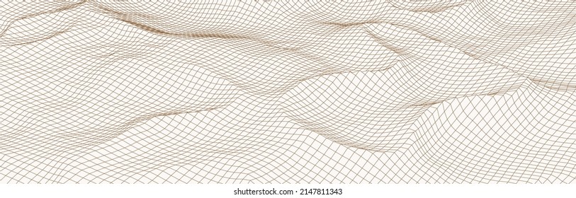 Wireframe landscape background. Detailed lines on white background. Vector illustration.
