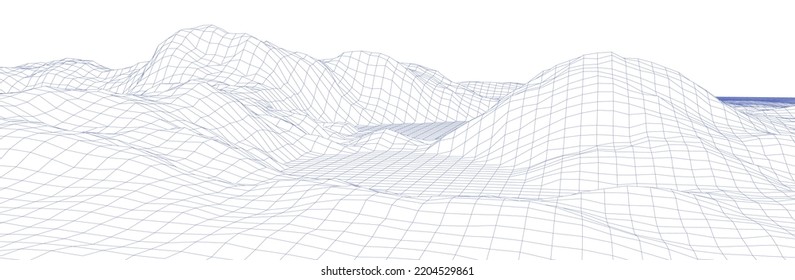 Wireframe landscape background. Detailed lines on white background. Vector illustration. EPS 10