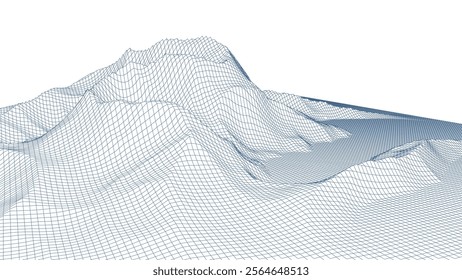 Wireframe landscape background. Detailed lines on white background. Vector illustration.