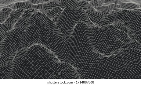 Wireframe landscape background. Digital landscape for presentations. Cyberspace grid.  Vector illustration.
