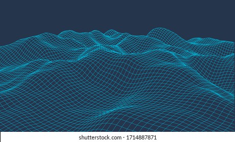 Wireframe Landscape Background. Digital Landscape For Presentations. Cyberspace Grid.  Vector Illustration.