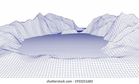 Wireframe landscape background. Digital landscape for presentations. Cyberspace grid. Vector illustration.	