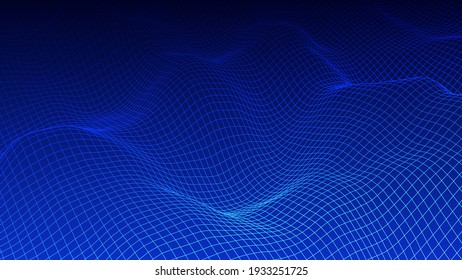 Wireframe landscape background. Digital landscape for presentations. Cyberspace grid. Vector illustration.	