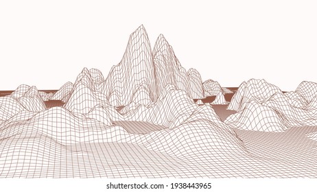 Wireframe landscape background. Digital landscape for presentations. Cyberspace grid. Vector illustration.	
