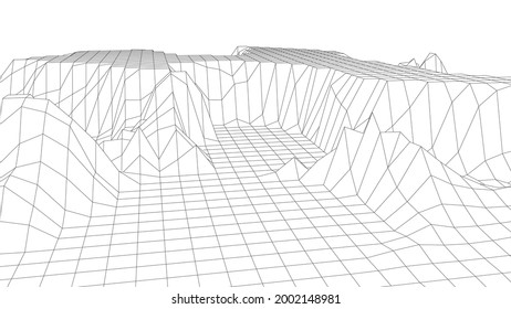 Wireframe landscape background. Digital landscape for presentations. Cyberspace grid. Vector illustration.	