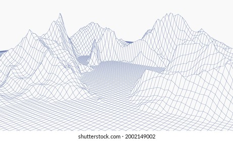 Wireframe landscape background. Digital landscape for presentations. Cyberspace grid. Vector illustration.	