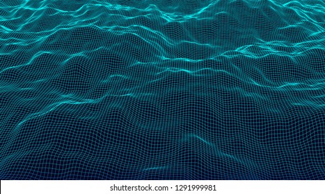 Wireframe landscape background. Futuristic vector illustration. 