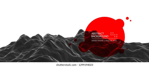 Wireframe landscape background. Futuristic vector illustration. 