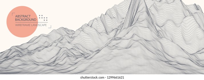 Wireframe landscape background. Futuristic vector illustration. 