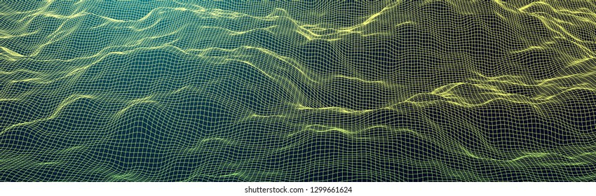 Wireframe landscape background. Futuristic vector illustration. 