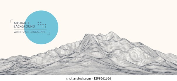 Wireframe landscape background. Futuristic vector illustration. 