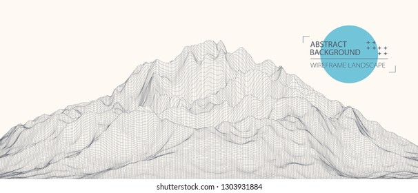 Wireframe landscape background. Futuristic vector illustration. 