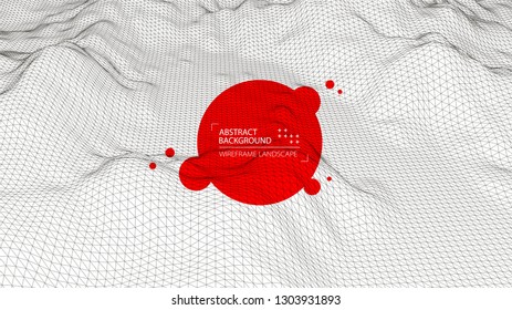 Wireframe landscape background. Futuristic vector illustration. 