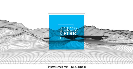 Wireframe landscape background. Futuristic vector illustration. 