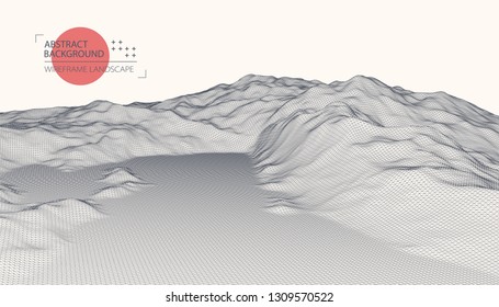 Wireframe landscape background. Futuristic vector illustration. 