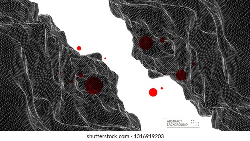 Wireframe landscape background. Futuristic vector illustration. 