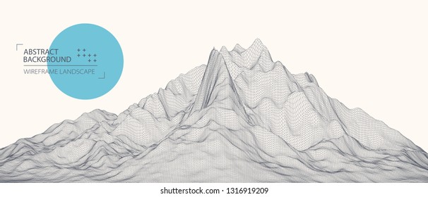Wireframe landscape background. Futuristic vector illustration. 