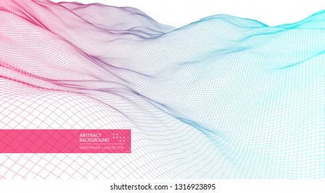 Wireframe landscape background. Futuristic vector illustration. 