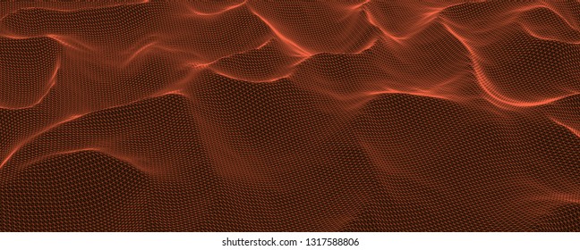 Wireframe landscape background. Futuristic vector illustration. 