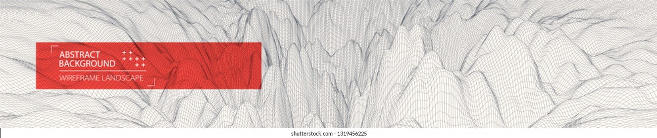 Wireframe landscape background. Futuristic vector illustration. 