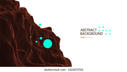 Wireframe landscape background. Futuristic vector illustration. 