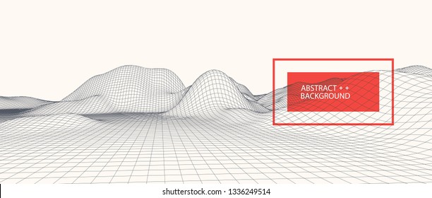 Wireframe landscape background. Futuristic vector illustration. 