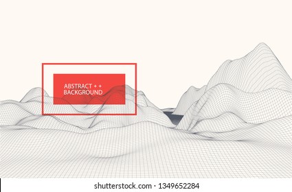 Wireframe landscape background. Futuristic vector illustration. 