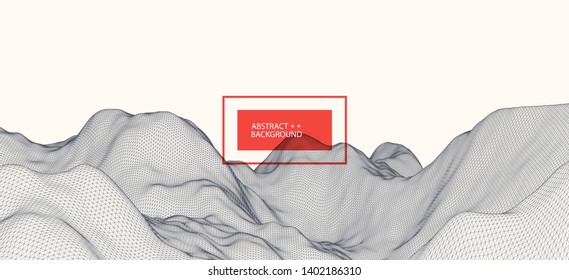 Wireframe landscape background. Futuristic vector illustration.