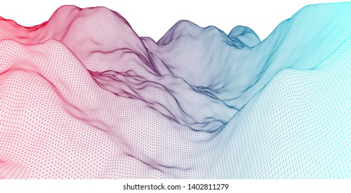 Wireframe landscape background. Futuristic vector illustration.