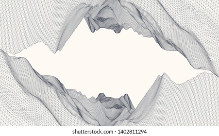 Wireframe landscape background. Futuristic vector illustration.