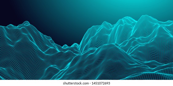 Wireframe landscape background. Futuristic vector illustration.