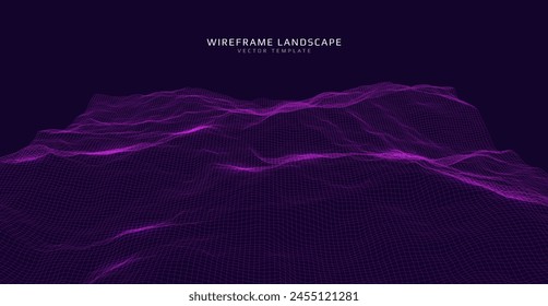 Wireframe-Landschaft. Futuristischer 3D Mesh Hintergrund. In: Digital Hills Technology. Vektorillustration.