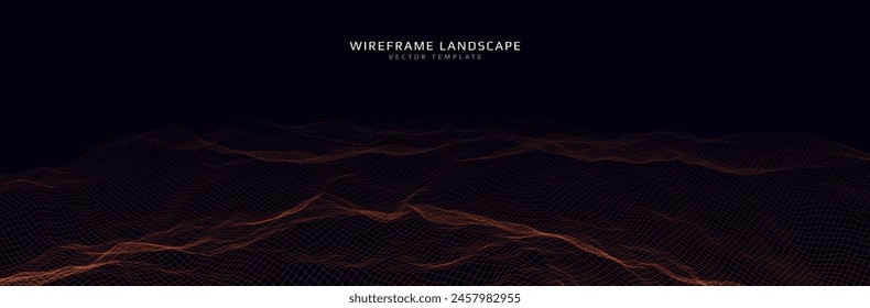 Wireframe landscape. Futuristic 3d mesh background. Digital hills technology. Vector illustration.